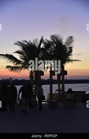 La Mer Beach and discrict by Meraas , Dubai, United Arab Emirates, December 25, 2018, La mer Beach located in Jumeira Dubai, the beach with lot of res Stock Photo