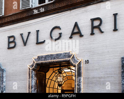Rome, Italy - Dec 2017: Bulgari Window shop in Condotti street Stock Photo