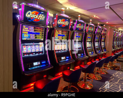 Cruise liner Opera of MSC - June 2016: Slot machines in gambling casino on board Stock Photo