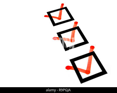 red marks on checkboxes of checklist Stock Photo