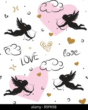 Cupid seamless pattern. Romantic background of little angels ...