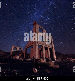 Milky Way Image of Cooks Bank in Death Valley, Rholite USA Stock Photo