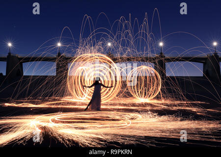 Night Time Unique Light Painted Imagery With Color and Steel Wool Stock Photo