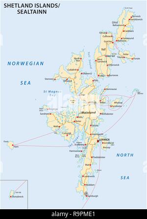 shetland islands road map, Scotland, United Kingdom Stock Vector