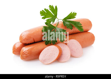 Three raw sausages and fresh parsley isolated on white background Stock Photo