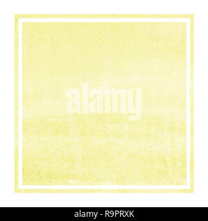 Yellow hand drawn watercolor rectangular frame background texture with stains. Modern design element Stock Photo