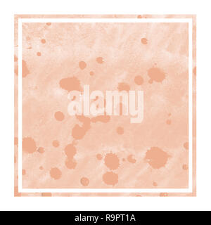 Orange hand drawn watercolor rectangular frame background texture with stains. Modern design element Stock Photo