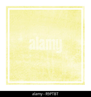 Yellow hand drawn watercolor rectangular frame background texture with stains. Modern design element Stock Photo