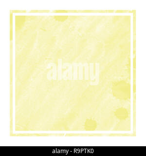 Yellow hand drawn watercolor rectangular frame background texture with stains. Modern design element Stock Photo