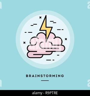 Brainstorming, flat design thin line banner. Vector illustration. Stock Vector