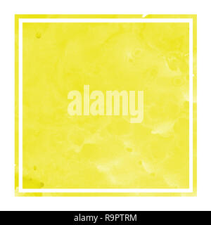 Yellow hand drawn watercolor rectangular frame background texture with stains. Modern design element Stock Photo
