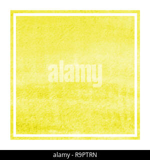 Yellow hand drawn watercolor rectangular frame background texture with stains. Modern design element Stock Photo