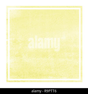 Yellow hand drawn watercolor rectangular frame background texture with stains. Modern design element Stock Photo