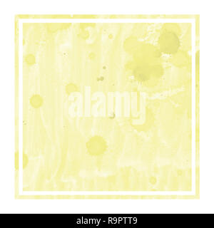 Yellow hand drawn watercolor rectangular frame background texture with stains. Modern design element Stock Photo