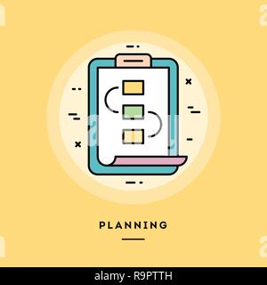Planning, flat design thin line banner. Vector illustration. Stock Vector