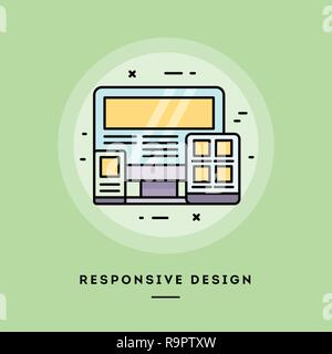 Responsive design, flat design thin line banner. Vector illustration. Stock Vector
