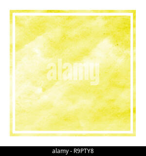 Yellow hand drawn watercolor rectangular frame background texture with stains. Modern design element Stock Photo