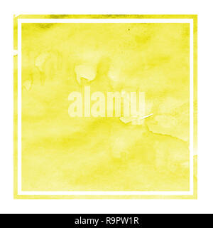 Yellow hand drawn watercolor rectangular frame background texture with stains. Modern design element Stock Photo