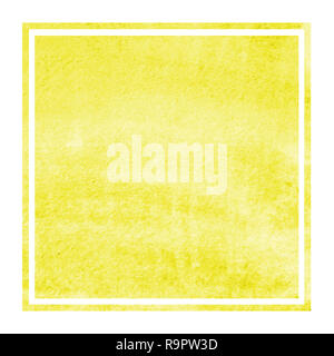 Yellow hand drawn watercolor rectangular frame background texture with stains. Modern design element Stock Photo