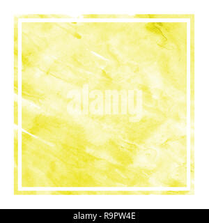 Yellow hand drawn watercolor rectangular frame background texture with stains. Modern design element Stock Photo