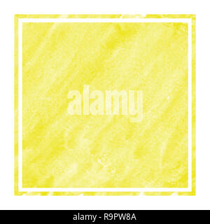 Yellow hand drawn watercolor rectangular frame background texture with stains. Modern design element Stock Photo