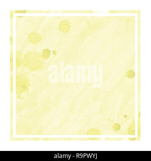 Yellow hand drawn watercolor rectangular frame background texture with stains. Modern design element Stock Photo