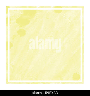 Yellow hand drawn watercolor rectangular frame background texture with stains. Modern design element Stock Photo