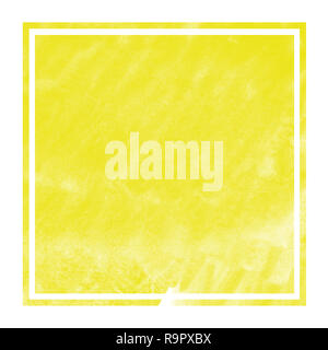 Yellow hand drawn watercolor rectangular frame background texture with stains. Modern design element Stock Photo