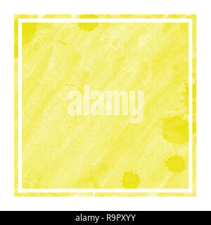 Yellow hand drawn watercolor rectangular frame background texture with stains. Modern design element Stock Photo