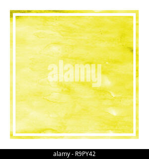 Yellow hand drawn watercolor rectangular frame background texture with stains. Modern design element Stock Photo