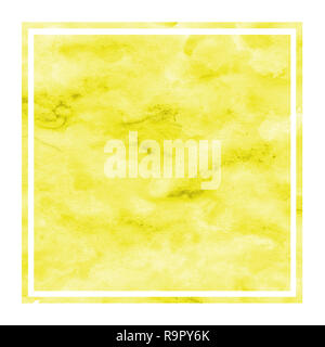 Yellow hand drawn watercolor rectangular frame background texture with stains. Modern design element Stock Photo