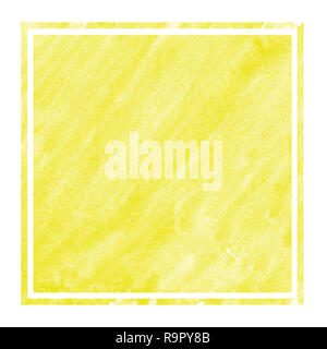 Yellow hand drawn watercolor rectangular frame background texture with stains. Modern design element Stock Photo
