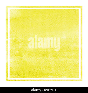 Yellow hand drawn watercolor rectangular frame background texture with stains. Modern design element Stock Photo