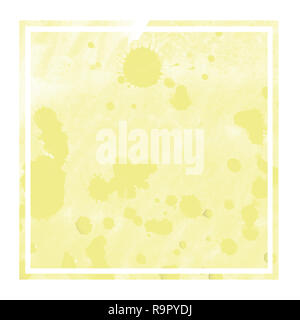 Yellow hand drawn watercolor rectangular frame background texture with stains. Modern design element Stock Photo