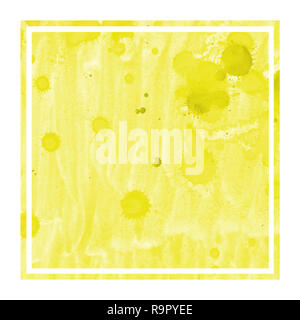 Yellow hand drawn watercolor rectangular frame background texture with stains. Modern design element Stock Photo