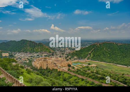 High angle view of Jaipur from Jaigarh Fort, could from the way to Jaigarh fort as well. Stock Photo