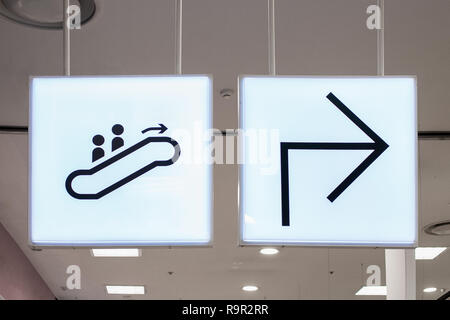 Escalator and right turn pictogram Stock Photo