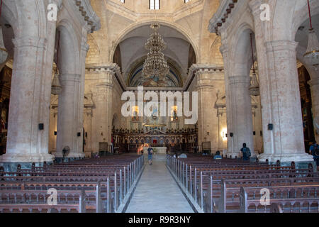 Interior of the Havana Cathedral (Cathedral de San Cristobal) in Plaza de la Catedral on Calle Empedrado in Havana, Cuba. Stock Photo