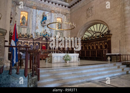 Interior of the Havana Cathedral (Cathedral de San Cristobal) in Plaza de la Catedral on Calle Empedrado, Havana, Cuba. Stock Photo