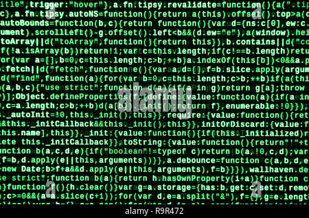 Javascript functions, variables, objects. Monitor closeup of function source code. IT specialist workplace. Big data and Internet of things trend. HTM Stock Photo