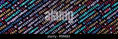 Javascript functions, variables, objects. Monitor closeup of function source code. IT specialist workplace. Big data and Internet of things trend. HTM Stock Photo