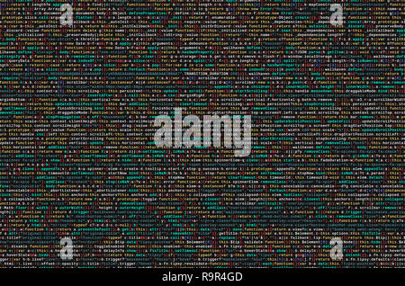 Javascript functions, variables, objects. Monitor closeup of function source code. IT specialist workplace. Big data and Internet of things trend. HTM Stock Photo