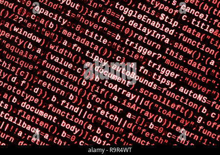 Javascript functions, variables, objects. Monitor closeup of function source code. IT specialist workplace. Big data and Internet of things trend. HTM Stock Photo