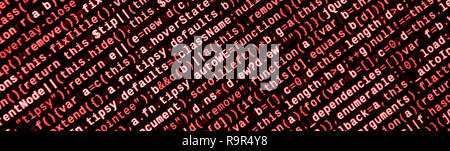 Writing programming code on laptop. Digital binary data on computer screen. Project managers work new idea. Software engineer at work. Software abstra Stock Photo