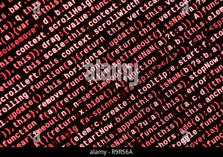 Writing programming code on laptop. Digital binary data on computer screen. Project managers work new idea. Software engineer at work. Software abstra Stock Photo
