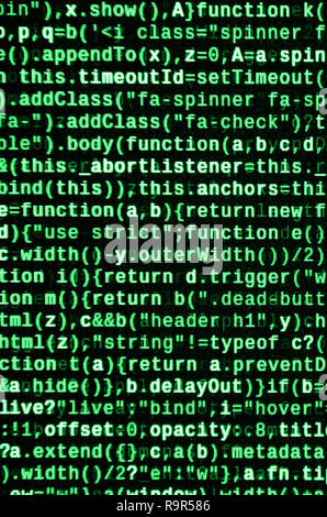 Writing programming code on laptop. Digital binary data on computer screen. Project managers work new idea. Software engineer at work. Software abstra Stock Photo