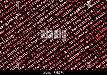 Javascript functions, variables, objects. Monitor closeup of function source code. IT specialist workplace. Big data and Internet of things trend. HTM Stock Photo