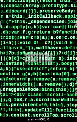 Writing programming code on laptop. Digital binary data on computer screen. Project managers work new idea. Software engineer at work. Software abstra Stock Photo