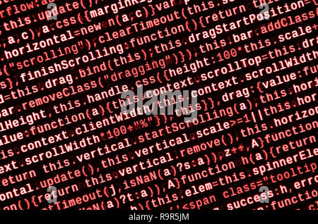 Writing programming code on laptop. Digital binary data on computer screen. Project managers work new idea. Software engineer at work. Software abstra Stock Photo