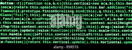 Javascript functions, variables, objects. Monitor closeup of function source code. IT specialist workplace. Big data and Internet of things trend. HTM Stock Photo
